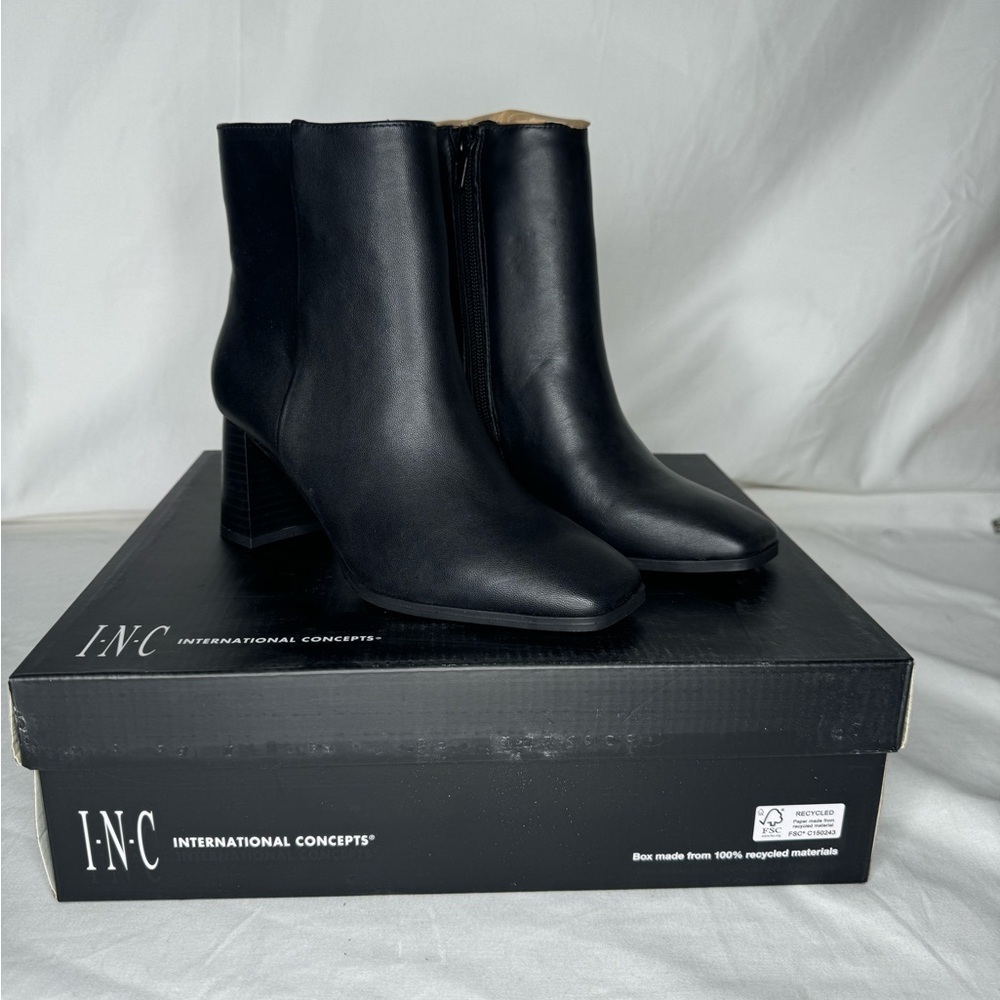 I.N.C international Concepts Black dashal Leather Ankle Boots 10M